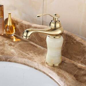 浴室の蛇口 大理石の洗面器が付いている真鍮ヒスイボディシンクの蛇口 シングルハンドルゴールド仕上げの As the picture