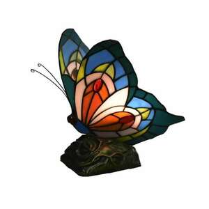 Art hand Auction Lámpara de vidrieras Lámpara de mesa Mosaico Manchado Mariposa Lámpara de escritorio vintage antigua hecha a mano, iluminación, Lámpara de mesa, Soporte de mesa