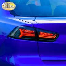 三菱ランサーEVOーのために車のLEDテールライトテールライトリアフォグランプ+ブレーキライト+リバースライト+ダイナミック信号光_画像3