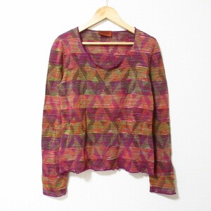 美品 Missoni ミッソーニ ボーダー柄 幾何学模様 Uネック 長袖 ニット カットソー Tシャツ マルチカラー 032