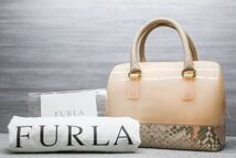 フルラ キャンディ バッグ PVC パイソン ペールオレンジ ボストン ハンドバッグ FURLA_画像1