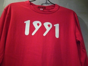 USED EVISU тонкий футболка красный передний 1991 задний утка me36