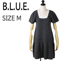 321-32★B.L.U.E./ビーエルユーイー◆レディース レース使い 毛×アンゴラ ワンピース グレー サイズ2 Samansa Mos2 blue ブルー_画像1