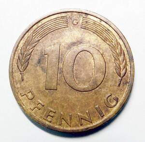 C0901　ドイツ　コイン　10ペニッヒ　1979年G刻印　硬貨　