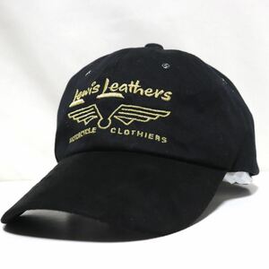 トレンド【Lewis Leather】レザー 切替/ロゴ刺繍/キャップ 帽子/ルイスレザー ブラック