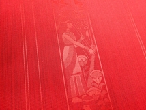 E027　反物/生地/雨コート　はっ水　京都西陣　紅赤色　正絹　和装着物　Japanese Kimono　Silk fabric_画像7