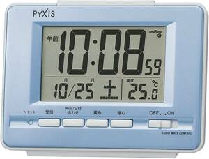 04:薄青パール セイコー クロック 目覚まし時計 電波 デジタル カレンダー 温度 表示 PYXIS ピクシス 薄青 パール 