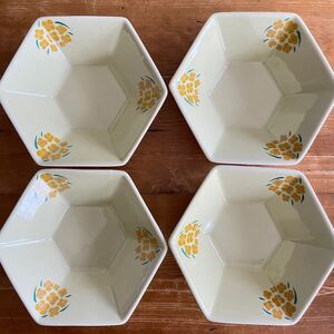 SALE ミモザ 菜の花 六角 小鉢 煮物椀 ボウル皿 4枚 お皿