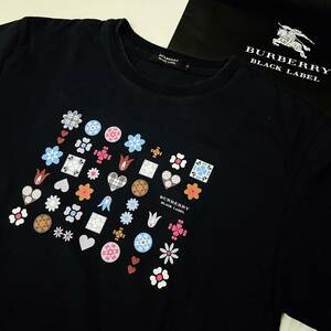 美品 激レア 名作 BURBERRY BLACK LABEL バーバリーブラックレーベル Tシャツ カットソー カラフル モノグラム 人気の黒 2(M) 日本製 #2151