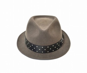 M (エム) STAR FELT HAT スターフェルトハット L GREY 帽子 星柄 WOOL 中折れ MADE IN JAPAN リボン キャップ RIBBON