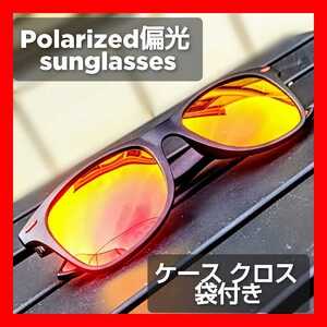 サングラス メンズ レディース 偏光 スポーツ 偏光サングラス 釣り ドライブ バイク ゴルフ ランニング UVカット ケース レッド ミラー