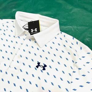 新品 【日本XLサイズ】白ドット アンダーアーマー heatgear 吸汗速乾 半袖ポロシャツ ゴルフ トレーニング ランニング