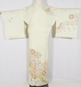 ... visit wear silk cream light green .. flower .. writing . flower . water L size ki26751 new goods summer kimono lady's 7 month 8 month season free shipping 