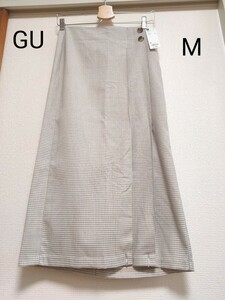 ③ GU WOMEN タグ付き新品 チェックナロースカート ホワイトベージュ