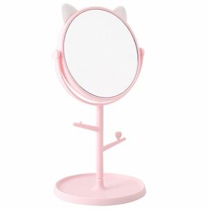 猫耳ミラー鏡立て式アクセサリー収納卓上可愛い化粧鏡 ピンク