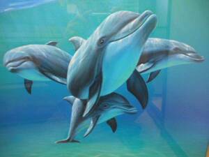 油彩画 ブラッグ イルカ 海豚 いるか 海 左側の波の上に名前ありの 原画1点物です｡ 真作, 絵画, 油彩, 動物画
