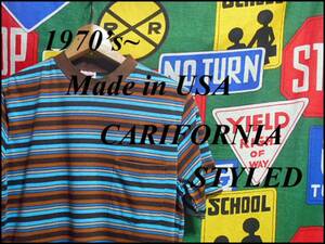 ★希少なポケット付き★USA製アメリカ製CARIFORNIA STYLESビンテージカラフルボーダーポケTシャツ70s70年代多色使い柄合わせサーフスタイル