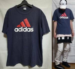 adidas 90's ヴィンテージ ロゴ Tシャツ ネイビー レッド ホワイト M アディダス ビンテージ 古着 90年代