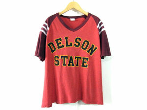 グッドカラー!! 80s ビンテージ【DELSON STATE】ラグラン フットボール Tシャツ フットボールT