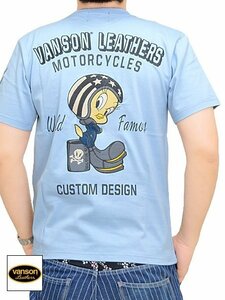 vanson×LOONEY TUNESコラボ 天竺半袖Tシャツ◆vanson ブルーXLサイズ LTV-2205 バンソン ヴァンソン ルーニー バイカー 刺繍