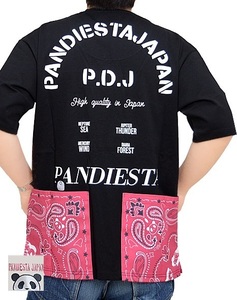バンダナ切替BIGTシャツ◆PANDIESTA JAPAN ブラック×レッドLサイズ 582952 パンディエスタジャパン ビッグシルエット ゆったりめ