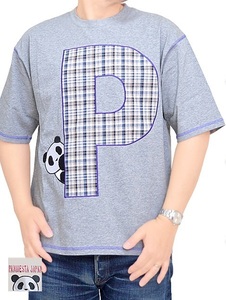 チェックアップリケBIGTシャツ◆PANDIESTA JAPAN グレーMサイズ 582951 パンディエスタジャパン パンダ ゆったりめ