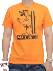 ROAD RUNNER半袖Tシャツ「SURF'S UP」◆Cheswick オレンジXLサイズ CH78759 チェスウィック ロードランナー サーフ 東洋