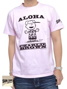 SUN SURF×PEANUTS半袖Tシャツ「ALOHA」◆SUN SURF ピンクXLサイズ SS78488 サンサーフ スヌーピー ピーナッツ チャーリーブラウン