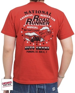 ROAD RUNNER半袖Tシャツ「NATIONAL AUTO SHOW」◆Cheswick レッドXLサイズ CH78763 チェスウィック ロードランナー 東洋