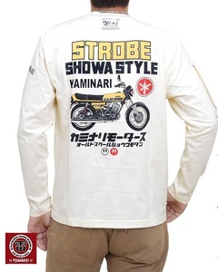 STROBE SHOWA STYLE長袖Tシャツ◆カミナリ ホワイトLサイズ 大排気量 KMLT-195 雷 昭和 単車 バイク 二輪車 ヤマハ RD400