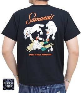 鴨ヘヴィーウェイト半袖Tシャツ◆サムライジーンズ ブラックLサイズ SJST21-104 SAMURAI JEANS 和柄 日本製 国産 新撰組