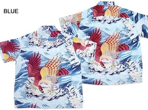 半袖アロハシャツ MUSA-SHIYA SHOTEN SPECIAL EDITION「THE EAGLE HAS LANDED」◆SUN SURF ブルーLサイズ SS38415 サンサーフ 和柄 ハワ