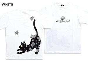 滑り台ラミで滑るアール半袖Tシャツ◆LIN ホワイトXXLサイズ AL-75040 ネコ 黒猫 鼠 ネズミ