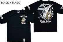 和柄半袖Tシャツ◆Peak'd Yellow ブラック×ブラックMサイズ PYT-221 ピークドイエロー エフ商会 和風 着物 姐御 2020年春夏_画像1