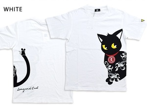 チラッとこっちミールアール半袖Tシャツ◆LIN ホワイトLサイズ AL-75041 ネコ 黒猫 鼠 ネズミ