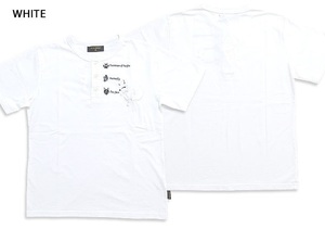 刺繍ヘンリーボタン半袖Tシャツ◆今昔 ホワイトXXLサイズ KJ-29073 和柄 和風 刺繍 キツネ きつね シンプル
