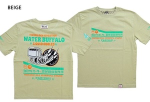 WATER BUFFALO半袖Tシャツ◆カミナリ ベージュMサイズ 中排気量 KMT-222 エフ商会 昭和 旧車 GT750 SUZUKI