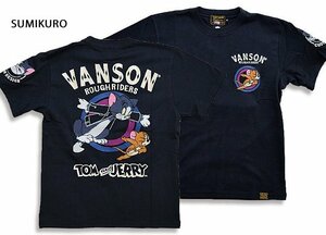 vanson×TOM＆JERRYコラボ 天竺半袖Tシャツ◆vanson スミクロLサイズ TJV-2218 バンソン ヴァンソン トムとジェリー バイカー