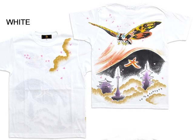 Hand-painted short-sleeved T-shirt Ancient Mothra ◆Zen White 3L size KTH0071 Japanese pattern Japanese style handwritten collaboration Toei Kyoto Daimonjiyama, XL size and above, round neck, patterned