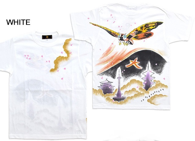 Hand-painted short-sleeved T-shirt Ancient Mothra ◆Zen White LL size KTH0071 Japanese pattern Japanese style handwritten collaboration Toei Kyoto Daimonjiyama, XL size and above, round neck, patterned