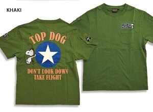 ロウブロウナックル×スヌーピー TOP DOG Tee◆ロウブロウナックル カーキLサイズ 582402 刺繍 ミリタリー ピーナッツ