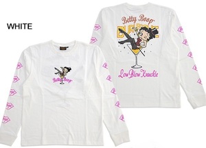 ロウブロウナックル×BETTY Show Girl BETTY長袖Tシャツ◆ロウブロウナックル ホワイトLサイズ 530868 ベティーちゃん ロングTシャツ 刺繍