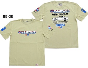 カミナリSUN半袖Tシャツ◆カミナリ ベージュMサイズ 中排気量 KMT-202 雷 エフ商会 昭和 レトロ 旧車 日産 GT-R efu