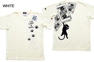 キングラミ半袖Tシャツ◆LIN ホワイトXXLサイズ ALT-75016 黒猫 ネコ ネズミ 鼠 トランプ