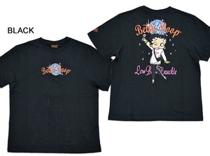 ロウブロウナックル×BETTY ミラーボール半袖Tシャツ◆ロウブロウナックル ブラックLサイズ 551855 ベティーちゃん 刺繍 コラボ