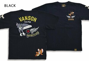vanson×TOM＆JERRYコラボ 天竺半袖Tシャツ◆vanson ブラックXLサイズ TJV-2216 バンソン ヴァンソン トムとジェリー 刺繍