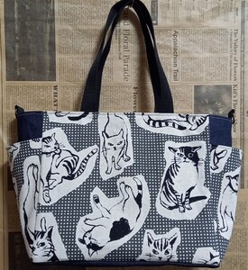 ハンドメイド トートバッグ ショルダーバッグ マザーズバッグ ネコ柄 猫柄