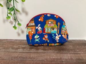 ハンドメイド はいから横丁 お店屋さん柄のふわふわポーチ