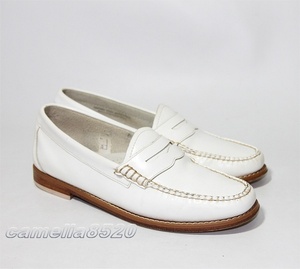 ji- H bus we Jean zpe knee Loafer white gloss leather US8 EU39 approximately 24.5~25cm used beautiful goods G.H.BASS WEEJUNS lady's 