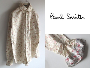 ネコポス対応 Paul Smith LONDON ポールスミス ロンドン 袖裏切替 花柄 フラワー柄 フローラル シャツ S ライトベージュ 総柄 日本製